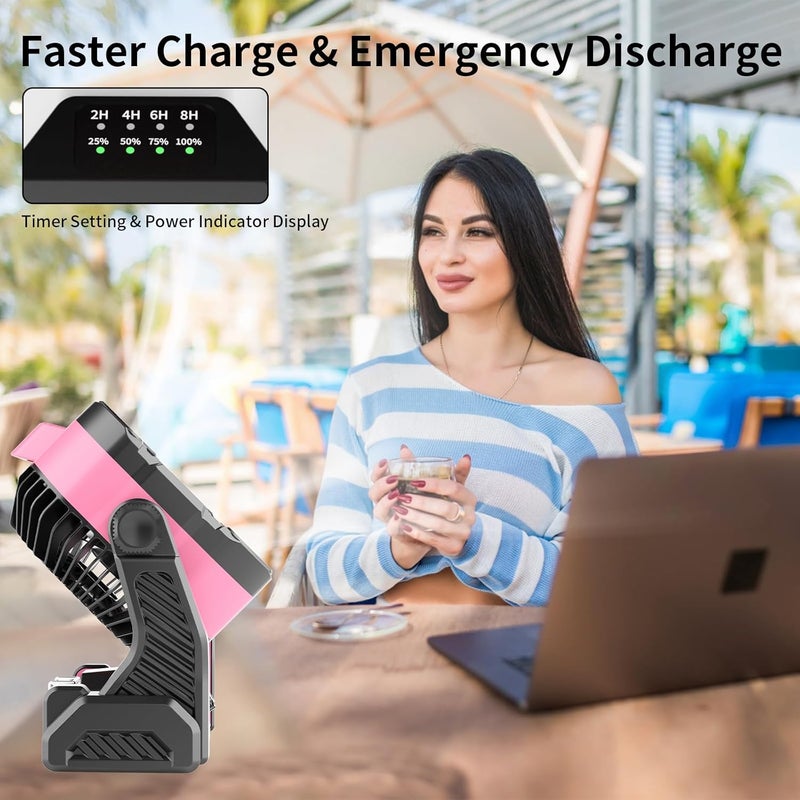 WESTTREE 20000mAh Battery powered fan Camping essentials,Portable fan Battery Operated Rechargeable Tent Fan with Light & Hook X26A Pink - Image 5
